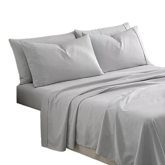 6-PC KING Microfiber Gray / Grey Sheet Set 1 Fitted & Flat & 4 Pillow Cases - Picture 2 of 9
